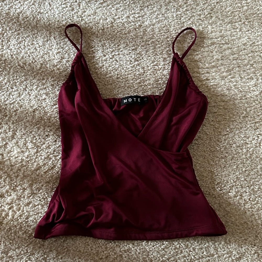 Motel Rocks Bea Cross Front Top Burgundy Red